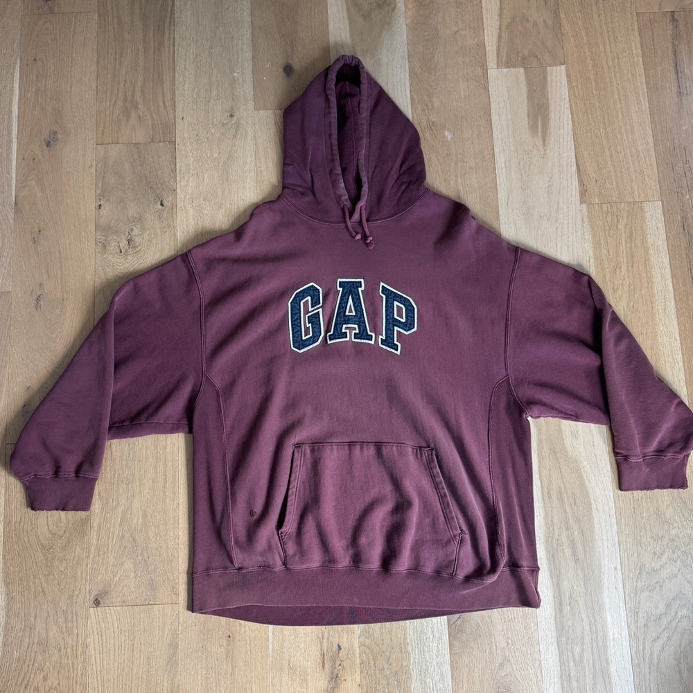 VINTAGE 90,s GAP Burgundy Hoodie with Logo Size XXL